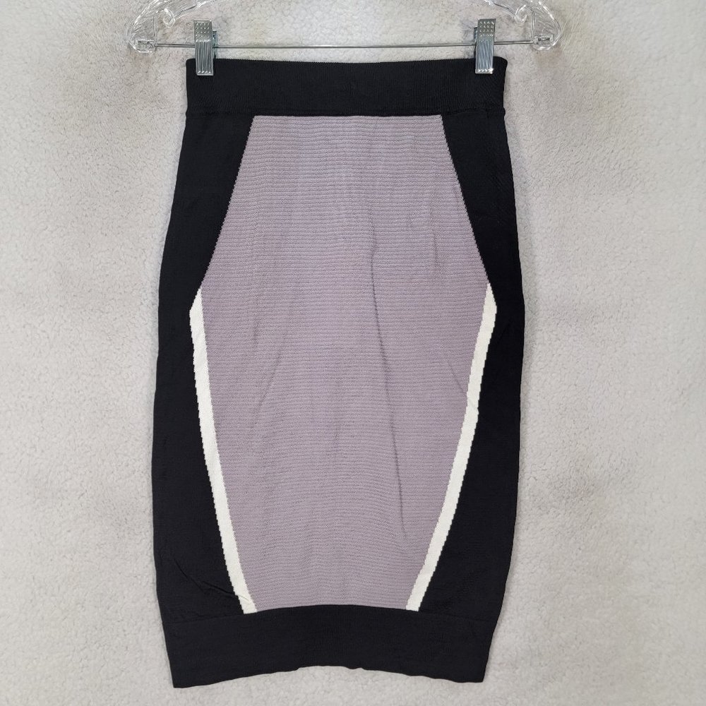 NWT Glamorous Black Ribbed Knit Color Block Pull On Stretch Slim Pencil Skirt